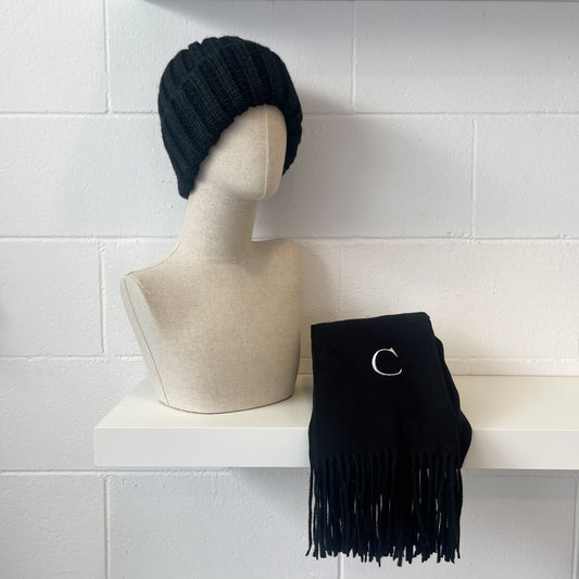 Pack gorro de lana y bufanda personalizada - color negro