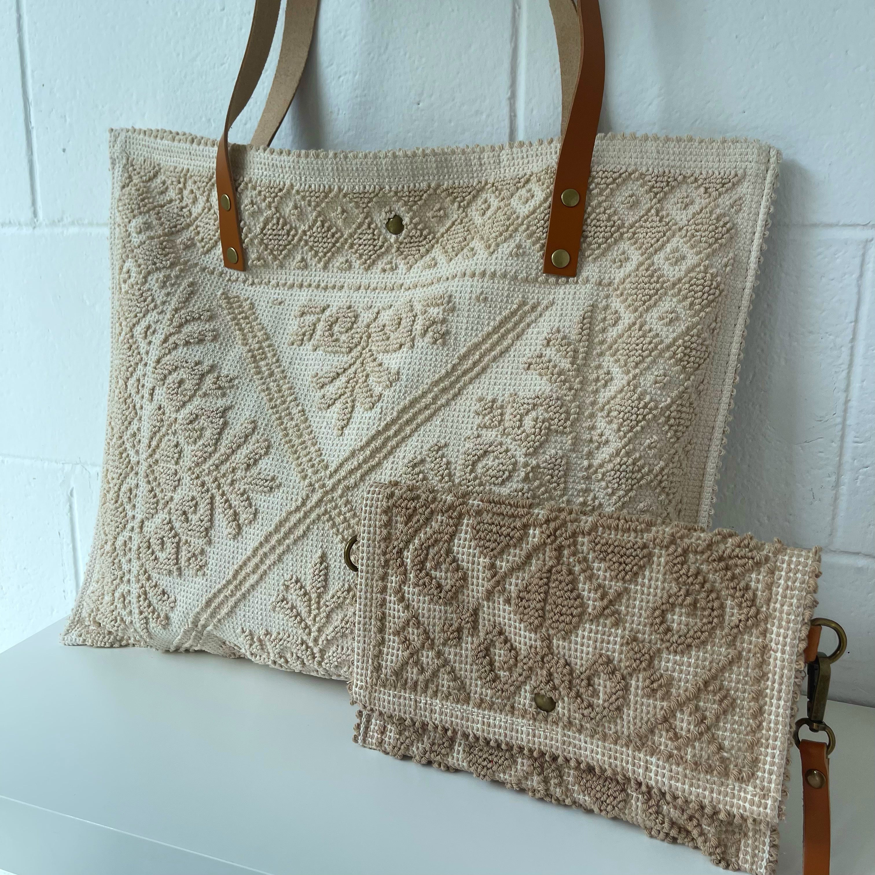 Conjunto bolso y bandolera de tela Beige shineshop