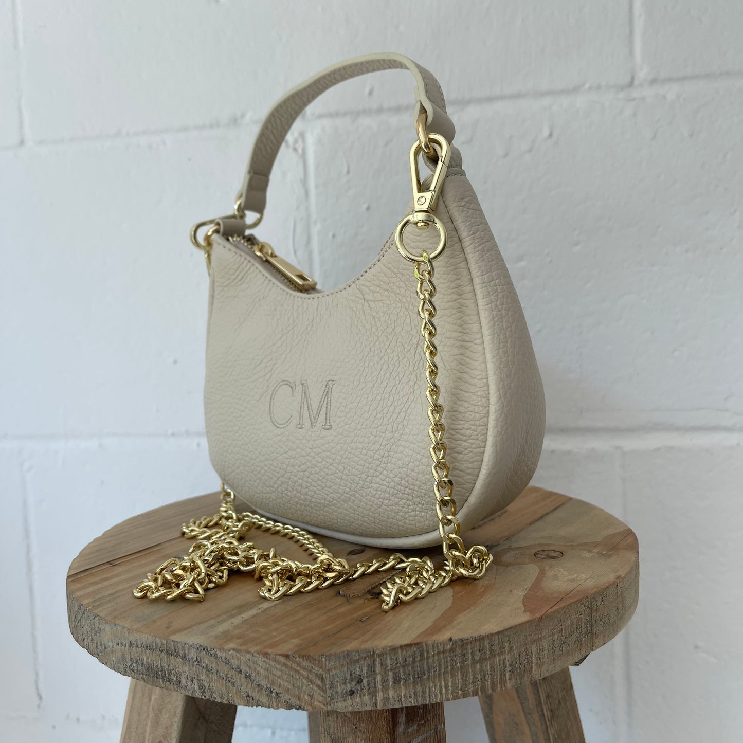 Bolso mini de piel con cadena personalizado