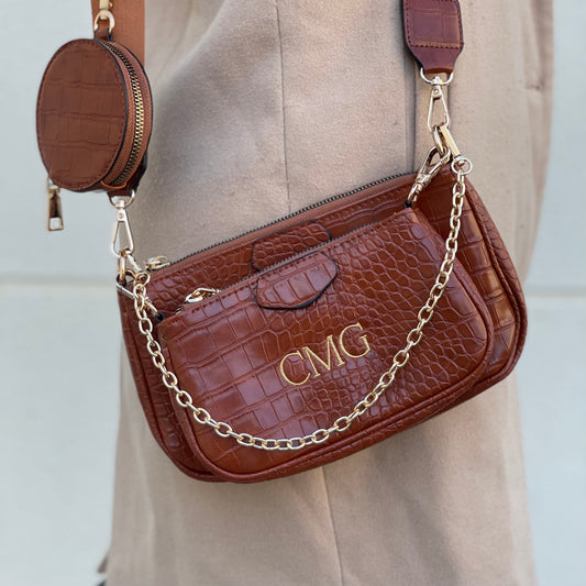 Bolso Multipochette personalizado con iniciales bordadas - Camel