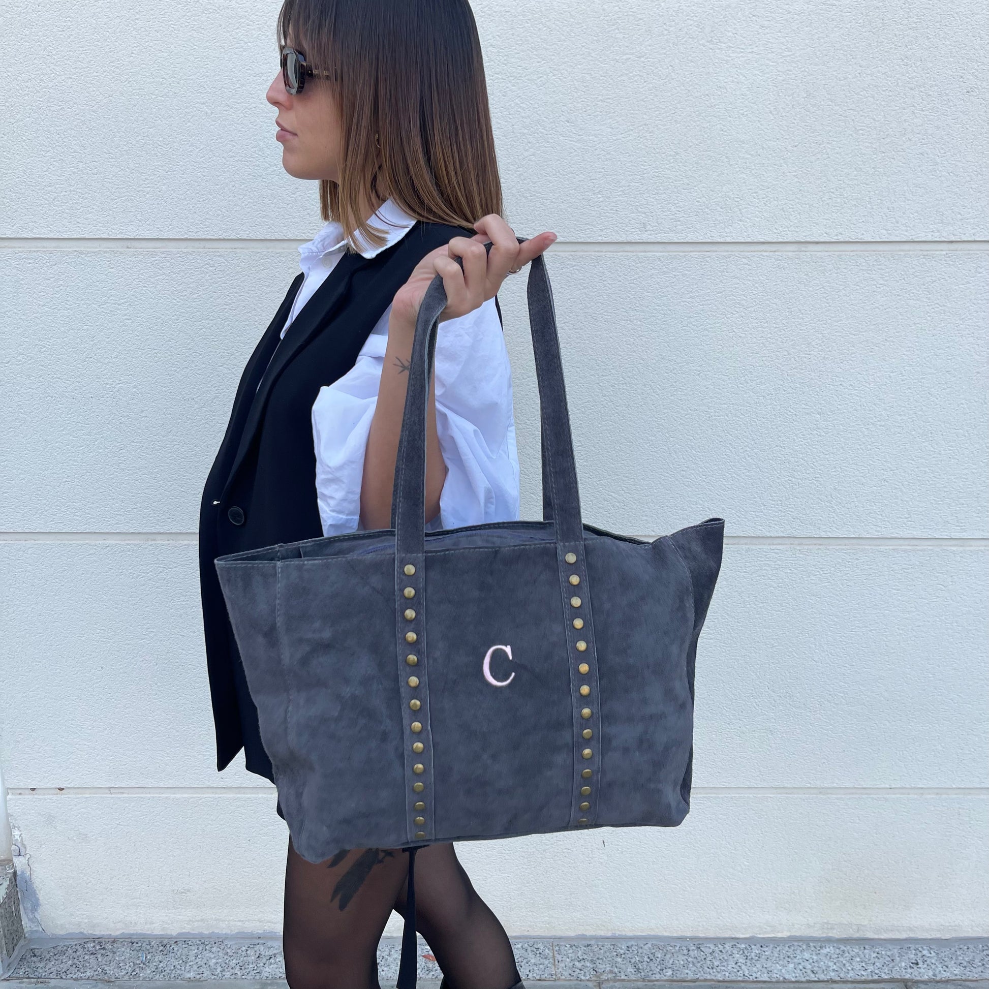 Bolso best sale ante gris