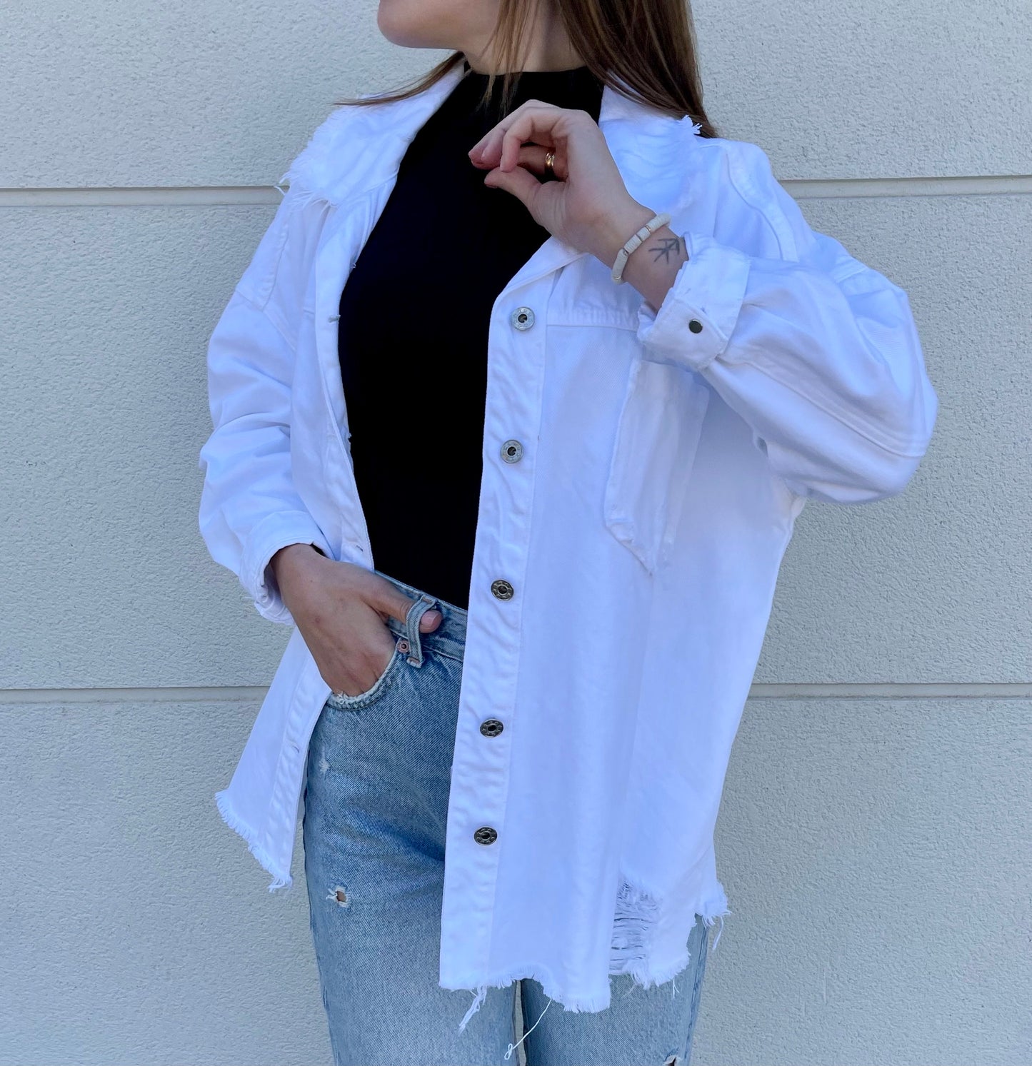 Sobrecamisa denim oversize personalizado - blanca